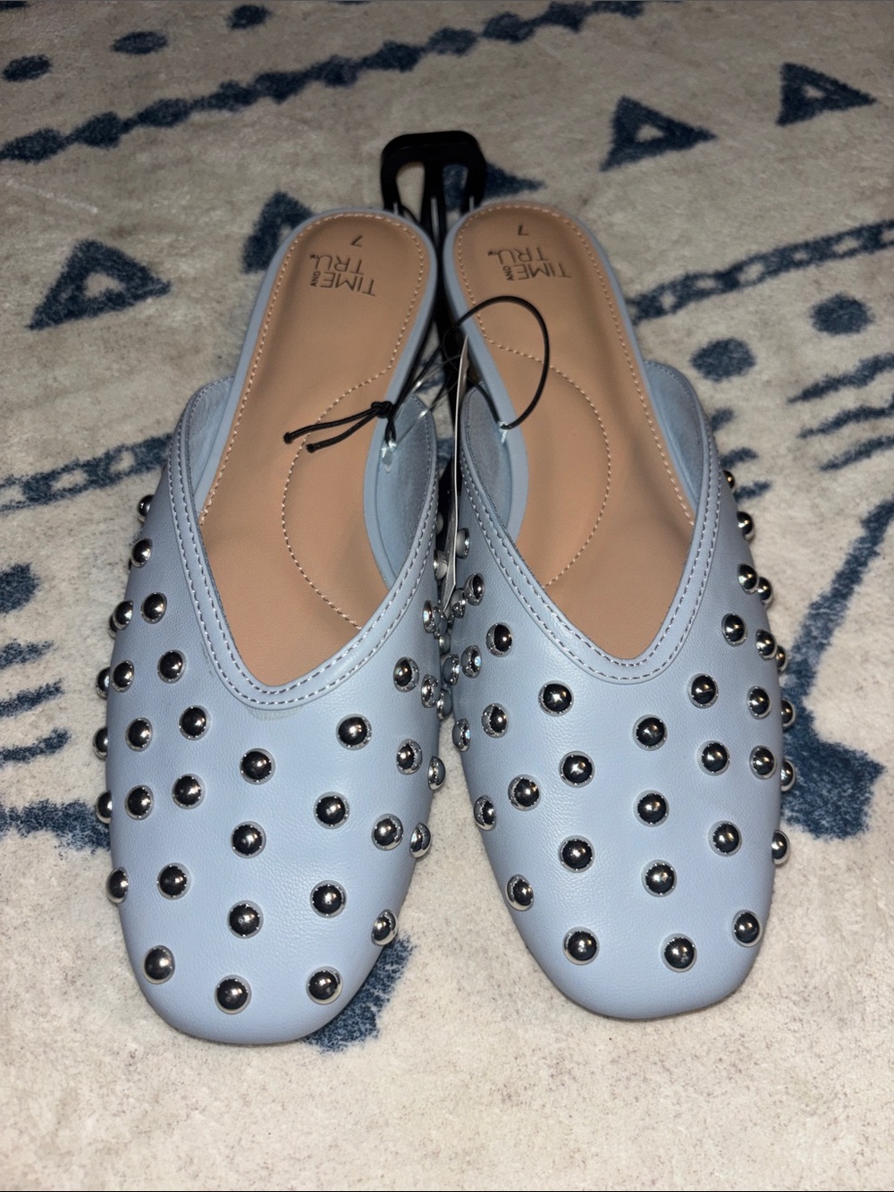 Time and Tru Powder Blue St Studded Slip-On Mules!  MULTIPLE SIZES!  BRAND NEW